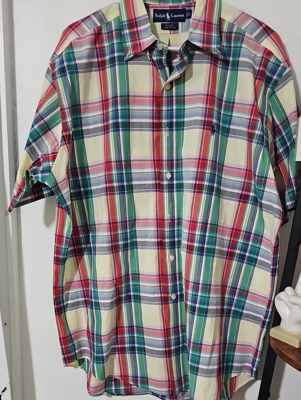 Polo Ralph Lauren Blake Shirt Mens L Madras Plaid Short Sleeve 100% Cotton Pony